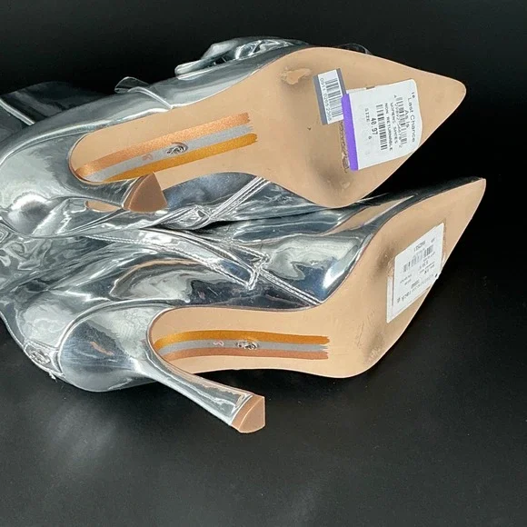 Sam Edelman Size 8 Silver Metallic Pointed Esmae Ankle Bootie Bow Stiletto Boots